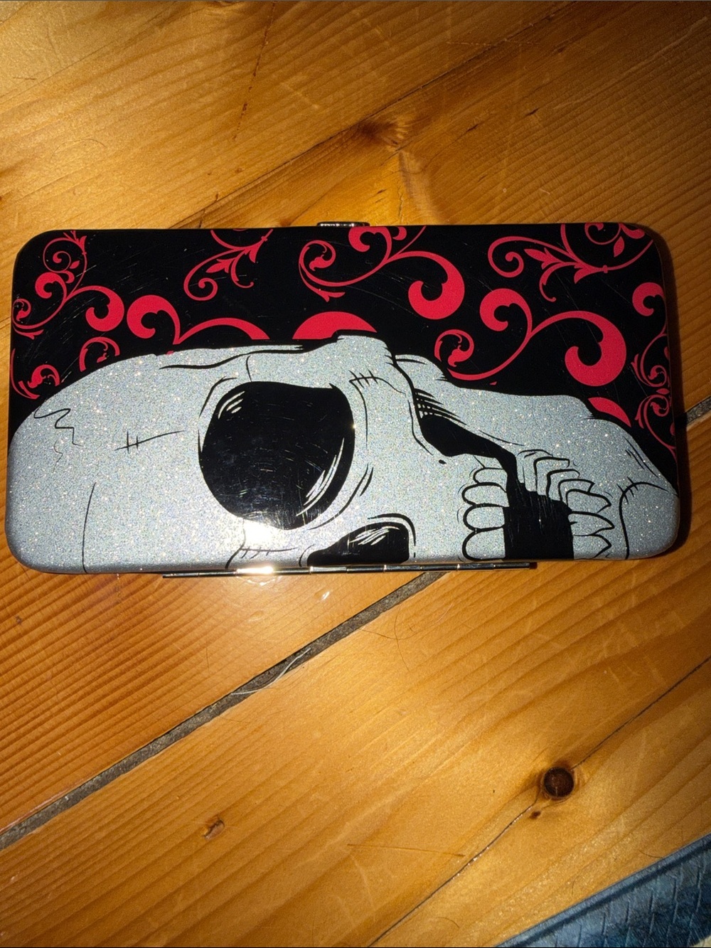 Skull Graphic Wallet Clutch in Black, Silver & Red